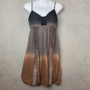 New Sue Wong VTG NYE Y2K Silk Sequin Bobble Hem Brown Ombre Mini Sz 2 Dress NWT